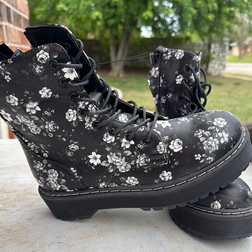 Floral Black Women's Boots NEVER WORN